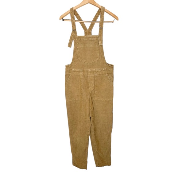 Aerie Werk & Play Twill Corduroy Overalls Slouchy Fit Neutral Tan Brown XS - Picture 2 of 7